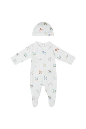 tutina in cotone bianco FENDI KIDS | BUK156AVW8F0ZA0